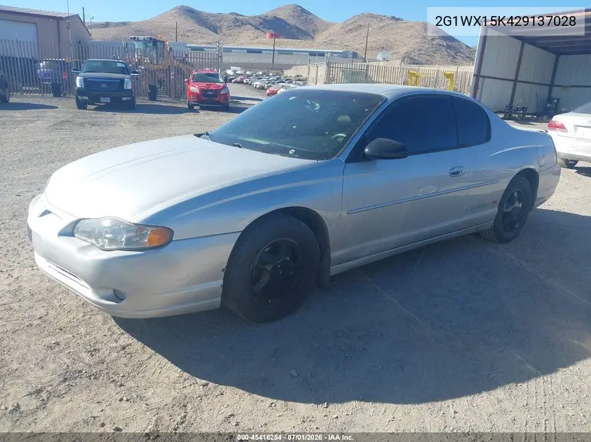 2002 Chevrolet Monte Carlo Ss VIN: 2G1WX15K429137028 Lot: 45416254
