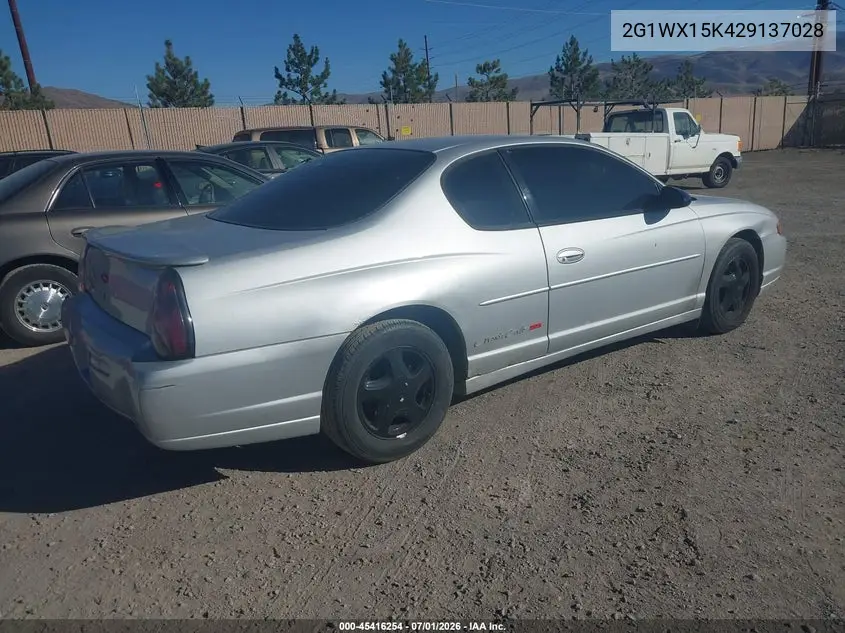 2002 Chevrolet Monte Carlo Ss VIN: 2G1WX15K429137028 Lot: 45416254