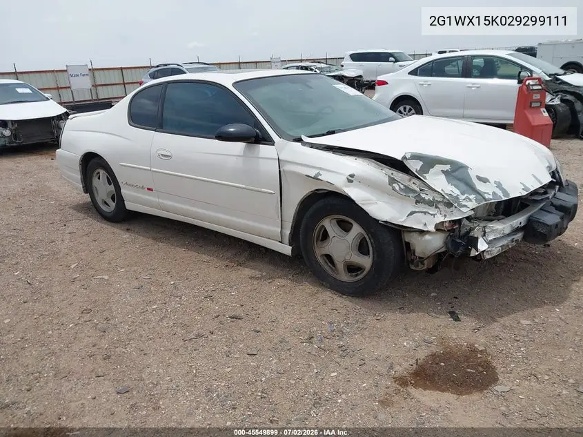 2002 Chevrolet Monte Carlo Ss VIN: 2G1WX15K029299111 Lot: 45549899