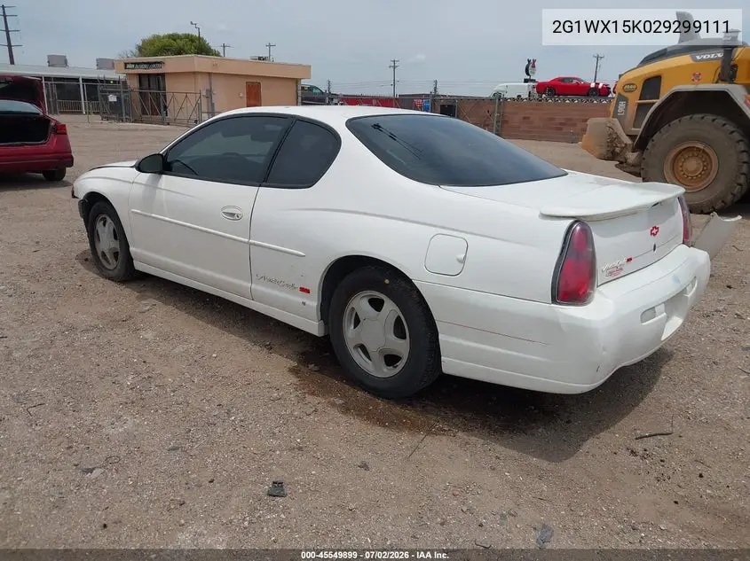 2002 Chevrolet Monte Carlo Ss VIN: 2G1WX15K029299111 Lot: 45549899