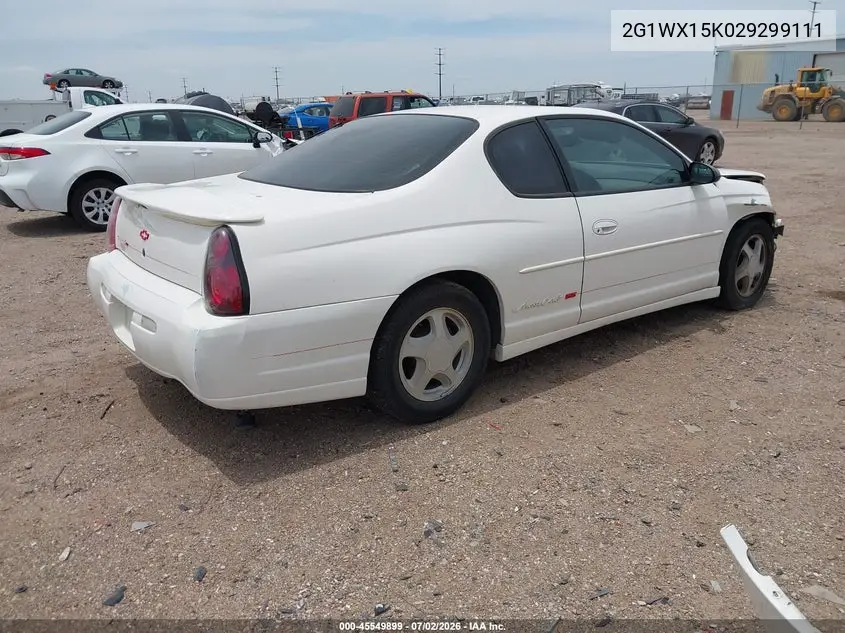 2002 Chevrolet Monte Carlo Ss VIN: 2G1WX15K029299111 Lot: 45549899