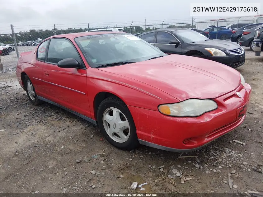 2002 Chevrolet Monte Carlo Ls VIN: 2G1WW12E429175618 Lot: 45579532