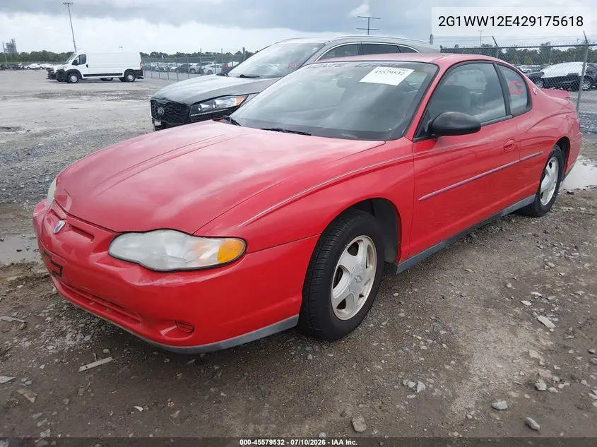 2002 Chevrolet Monte Carlo Ls VIN: 2G1WW12E429175618 Lot: 45579532