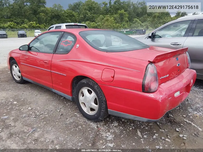 2002 Chevrolet Monte Carlo Ls VIN: 2G1WW12E429175618 Lot: 45579532
