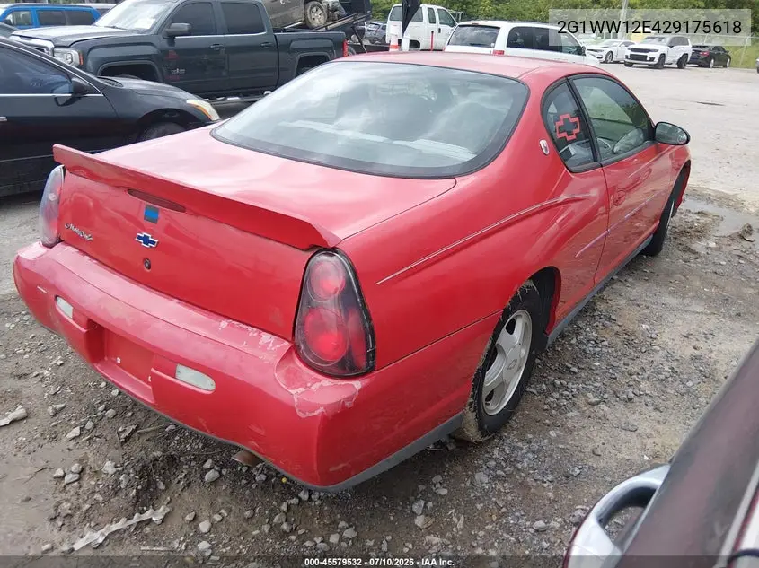 2002 Chevrolet Monte Carlo Ls VIN: 2G1WW12E429175618 Lot: 45579532
