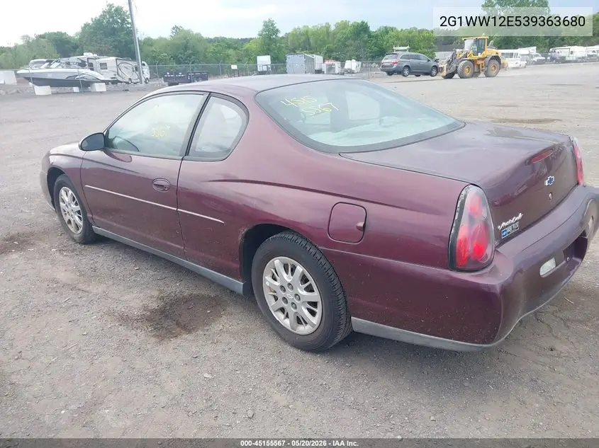 2003 Chevrolet Monte Carlo Ls VIN: 2G1WW12E539363680 Lot: 45155567