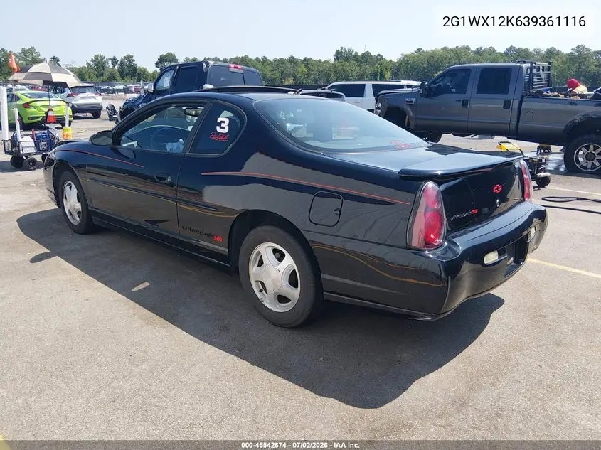 2003 Chevrolet Monte Carlo Ss VIN: 2G1WX12K639361116 Lot: 45542674
