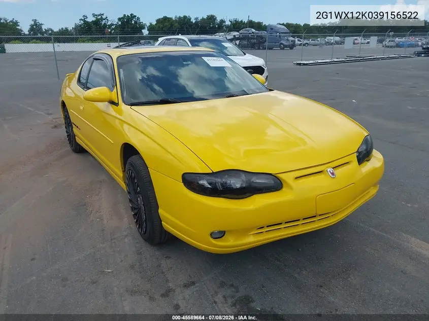 2003 Chevrolet Monte Carlo Ss VIN: 2G1WX12K039156522 Lot: 45589664