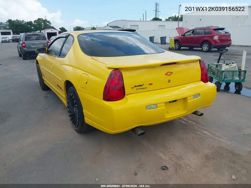 2003 Chevrolet Monte Carlo Ss VIN: 2G1WX12K039156522 Lot: 45589664