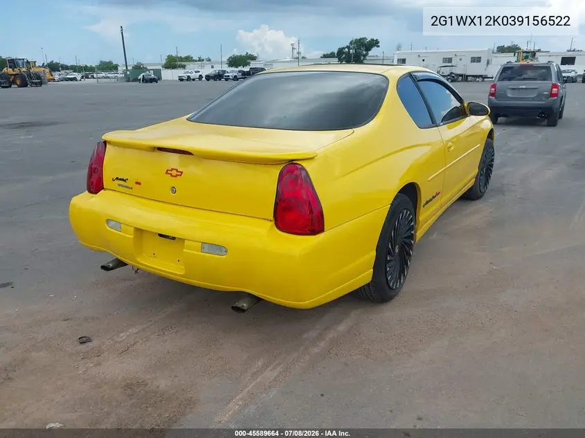 2003 Chevrolet Monte Carlo Ss VIN: 2G1WX12K039156522 Lot: 45589664