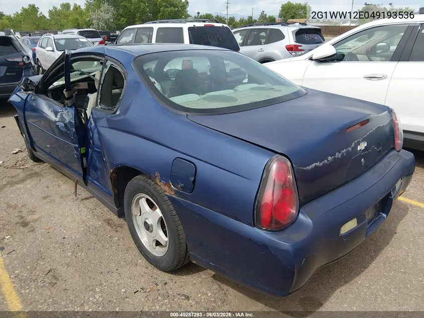 2004 Chevrolet Monte Carlo Ls VIN: 2G1WW12E049193536 Lot: 45287293
