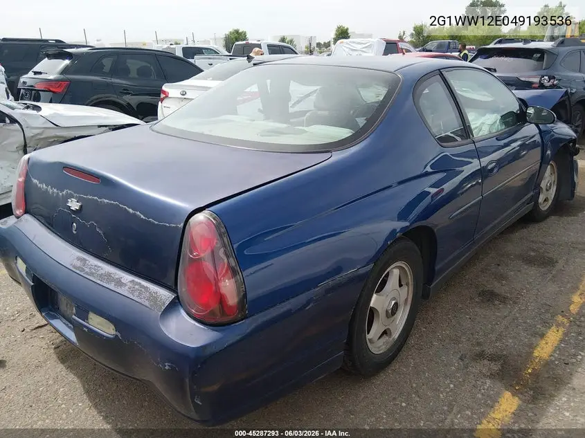 2004 Chevrolet Monte Carlo Ls VIN: 2G1WW12E049193536 Lot: 45287293