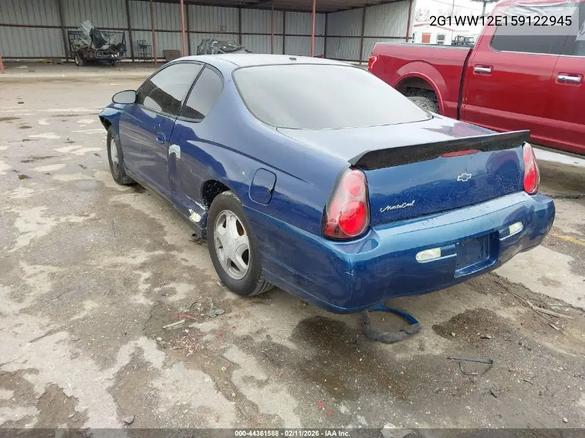 2005 Chevrolet Monte Carlo Ls VIN: 2G1WW12E159122945 Lot: 44361588