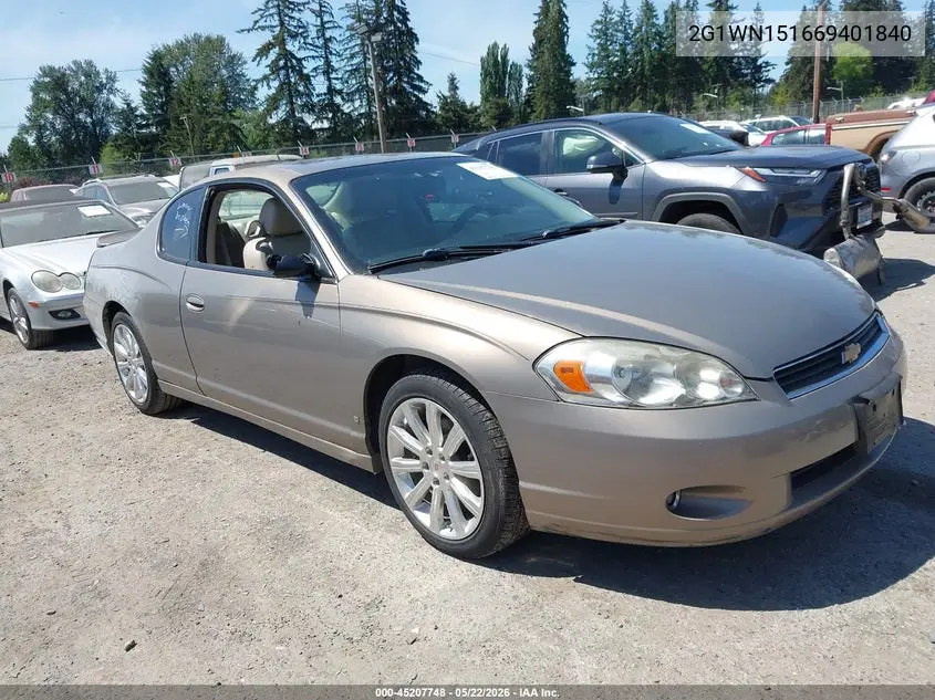 2006 Chevrolet Monte Carlo Ltz VIN: 2G1WN151669401840 Lot: 45207748