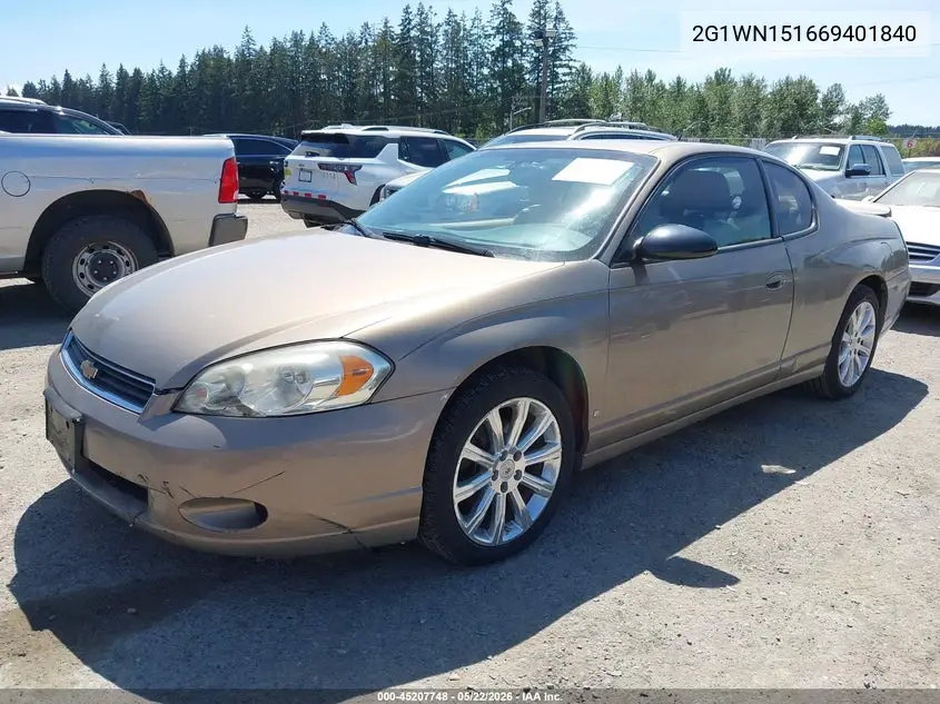 2006 Chevrolet Monte Carlo Ltz VIN: 2G1WN151669401840 Lot: 45207748