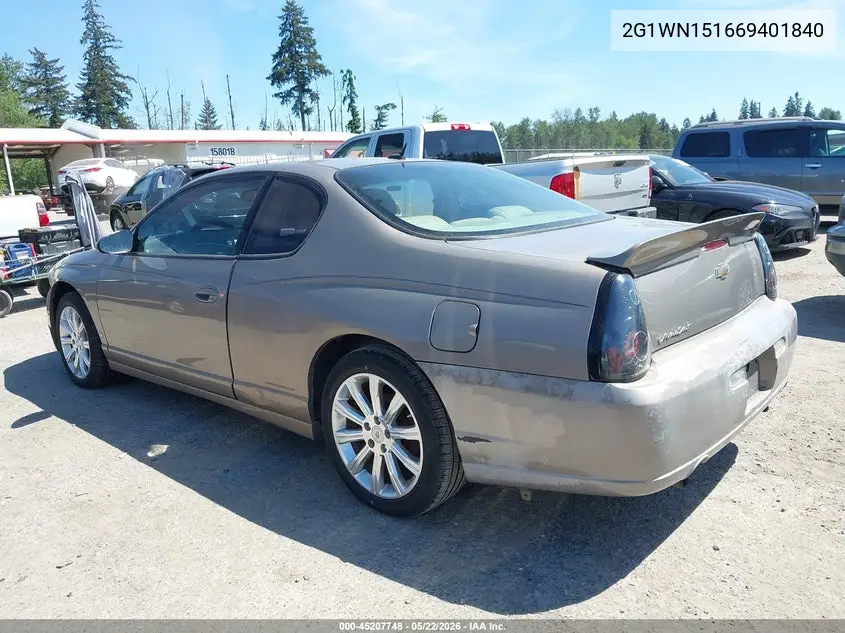 2006 Chevrolet Monte Carlo Ltz VIN: 2G1WN151669401840 Lot: 45207748