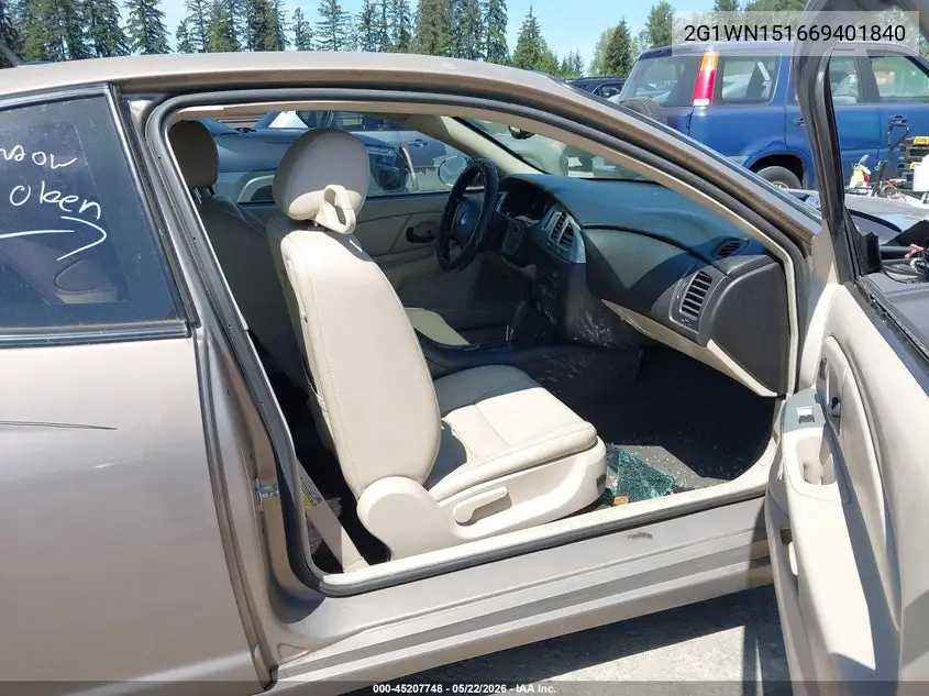 2006 Chevrolet Monte Carlo Ltz VIN: 2G1WN151669401840 Lot: 45207748