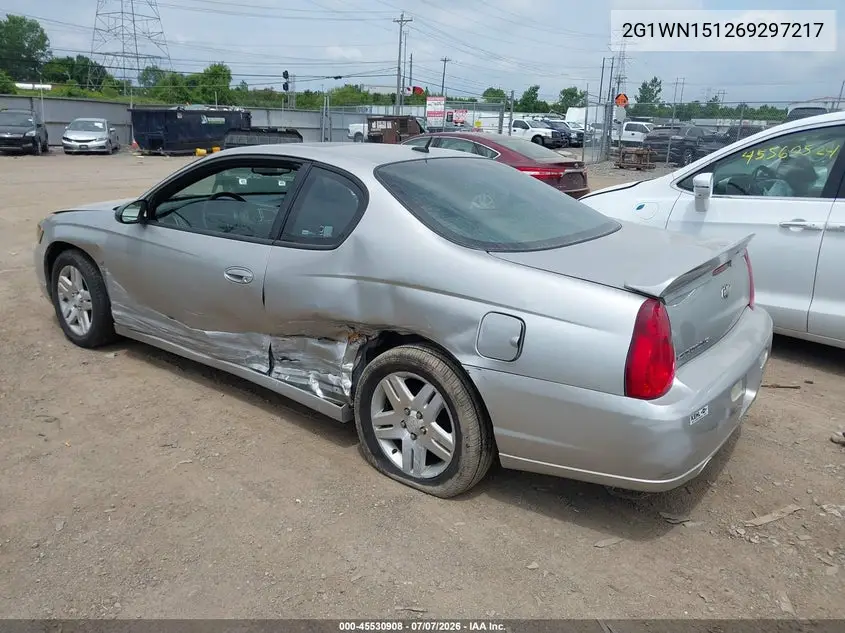2006 Chevrolet Monte Carlo Ltz VIN: 2G1WN151269297217 Lot: 45530908