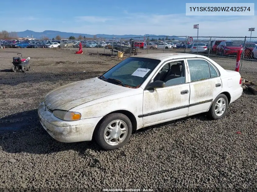 1998 Chevrolet Prizm Base Cmi VIN: 1Y1SK5280WZ432574 Lot: 44306568