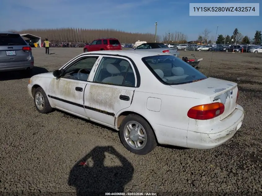 1998 Chevrolet Prizm Base Cmi VIN: 1Y1SK5280WZ432574 Lot: 44306568