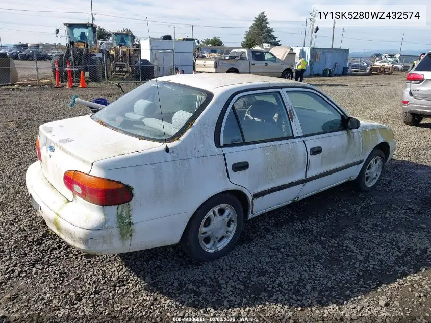 1998 Chevrolet Prizm Base Cmi VIN: 1Y1SK5280WZ432574 Lot: 44306568