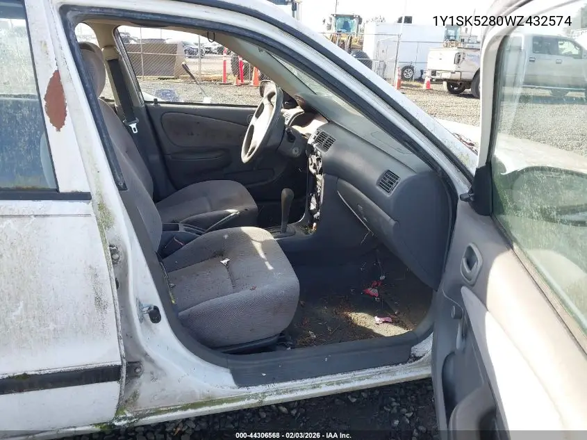 1998 Chevrolet Prizm Base Cmi VIN: 1Y1SK5280WZ432574 Lot: 44306568