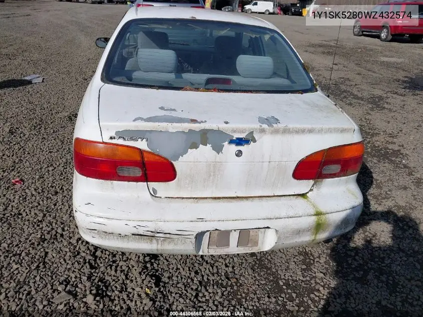1998 Chevrolet Prizm Base Cmi VIN: 1Y1SK5280WZ432574 Lot: 44306568