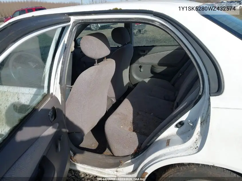 1998 Chevrolet Prizm Base Cmi VIN: 1Y1SK5280WZ432574 Lot: 44306568