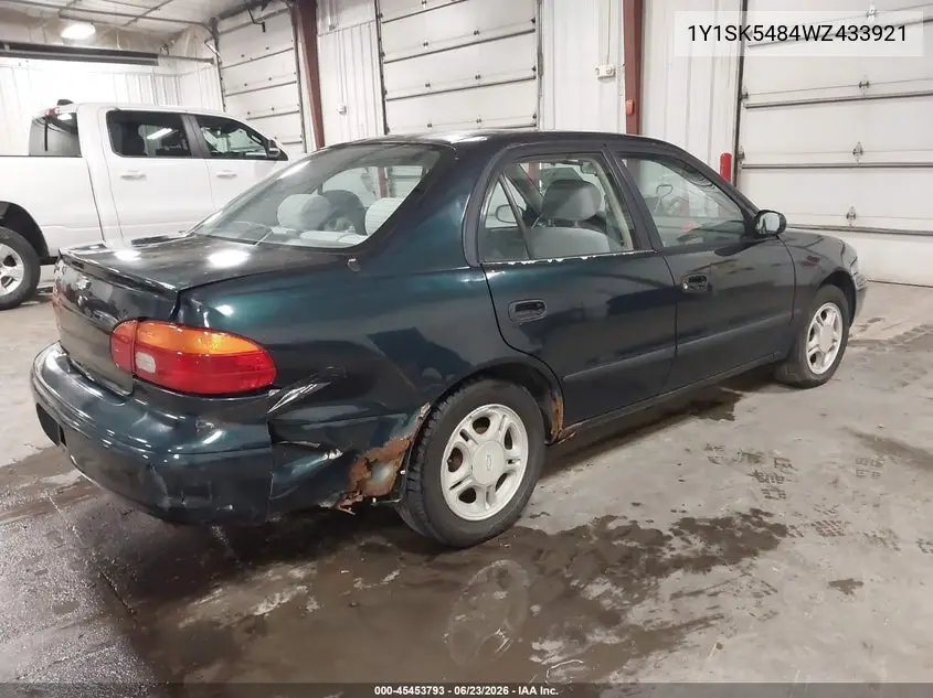 1998 Chevrolet Prizm Lsi VIN: 1Y1SK5484WZ433921 Lot: 45453793
