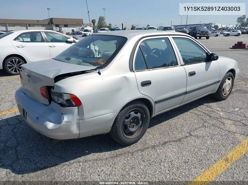 2001 Chevrolet Prizm VIN: 1Y1SK52891Z403003 Lot: 44801354