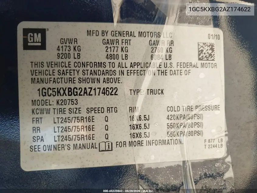 2010 Chevrolet Silverado 2500Hd Lt VIN: 1GC5KXBG2AZ174622 Lot: 45225943
