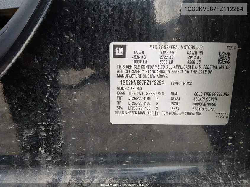 1GC2KVE87FZ112264 2015 Chevrolet Silverado 2500Hd Lt