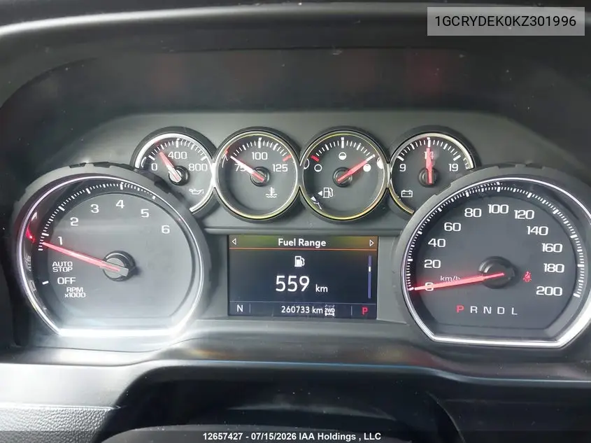 2019 Chevrolet Silverado 1500 Lt VIN: 1GCRYDEK0KZ301996 Lot: 12657427