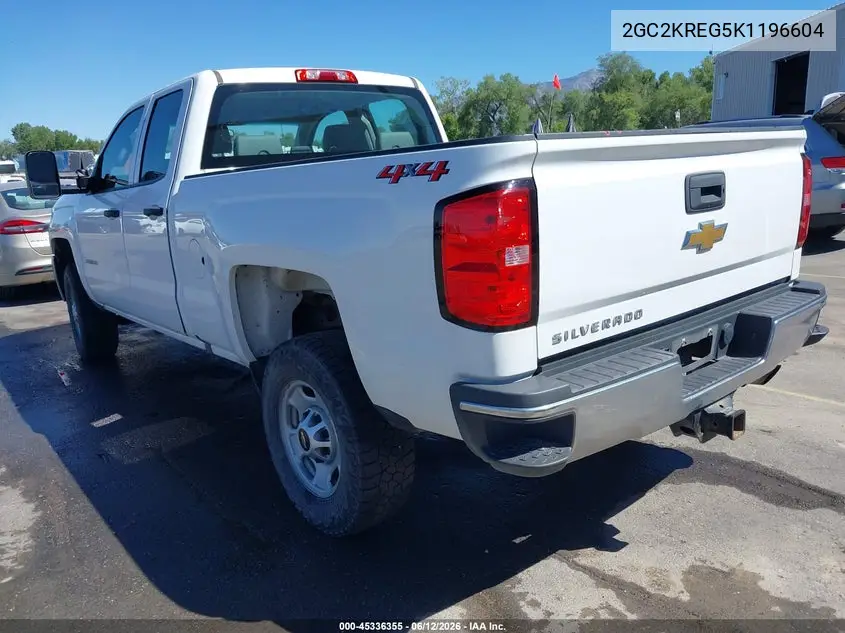 2019 Chevrolet Silverado 2500Hd Wt VIN: 2GC2KREG5K1196604 Lot: 45336355