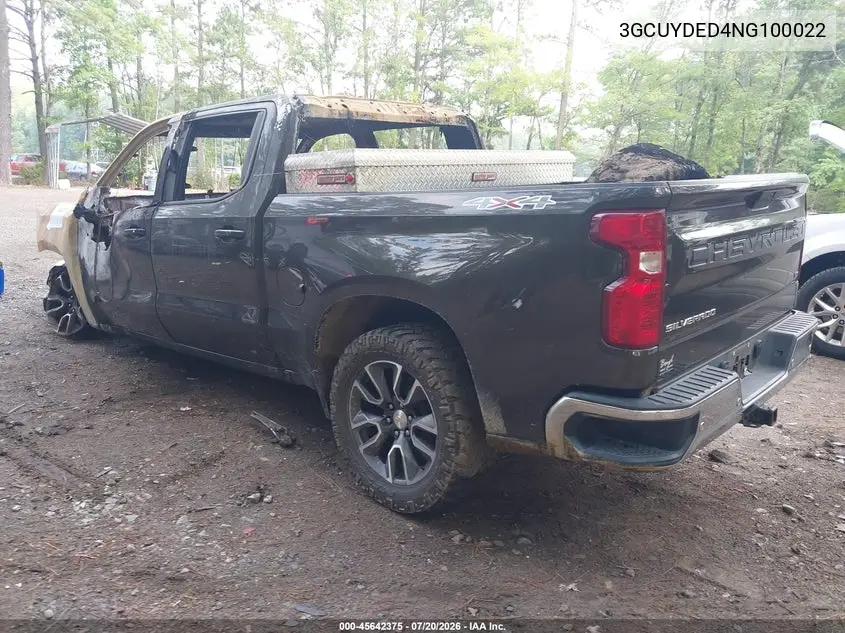 2022 Chevrolet Silverado 1500 Ltd 4Wd Short Bed Lt VIN: 3GCUYDED4NG100022 Lot: 45642375