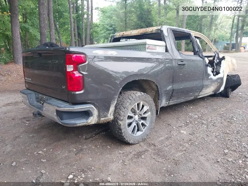 2022 Chevrolet Silverado 1500 Ltd 4Wd Short Bed Lt VIN: 3GCUYDED4NG100022 Lot: 45642375