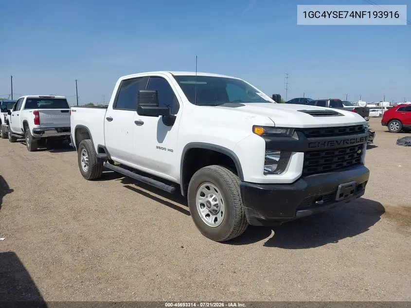 2022 Chevrolet Silverado 3500Hd 4Wd Standard Bed Wt VIN: 1GC4YSE74NF193916 Lot: 45693314