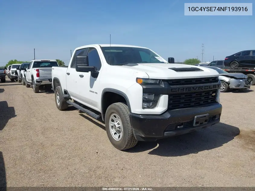 2022 Chevrolet Silverado 3500Hd 4Wd Standard Bed Wt VIN: 1GC4YSE74NF193916 Lot: 45693314