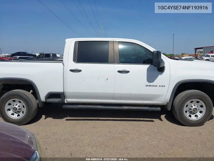 2022 Chevrolet Silverado 3500Hd 4Wd Standard Bed Wt VIN: 1GC4YSE74NF193916 Lot: 45693314