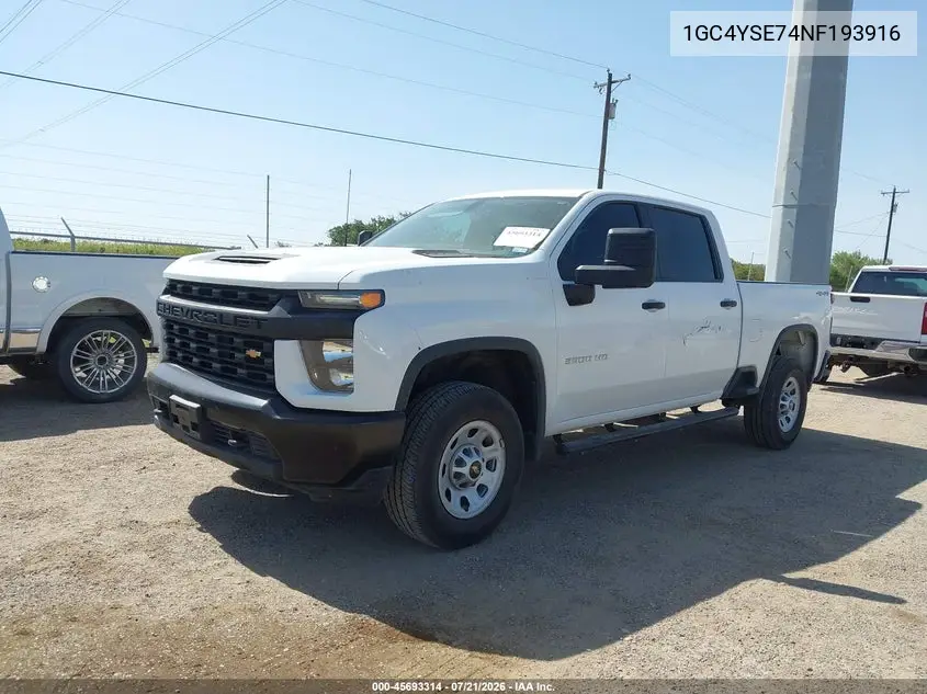 2022 Chevrolet Silverado 3500Hd 4Wd Standard Bed Wt VIN: 1GC4YSE74NF193916 Lot: 45693314