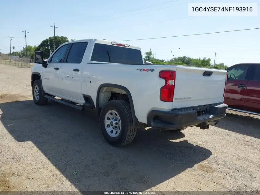 2022 Chevrolet Silverado 3500Hd 4Wd Standard Bed Wt VIN: 1GC4YSE74NF193916 Lot: 45693314