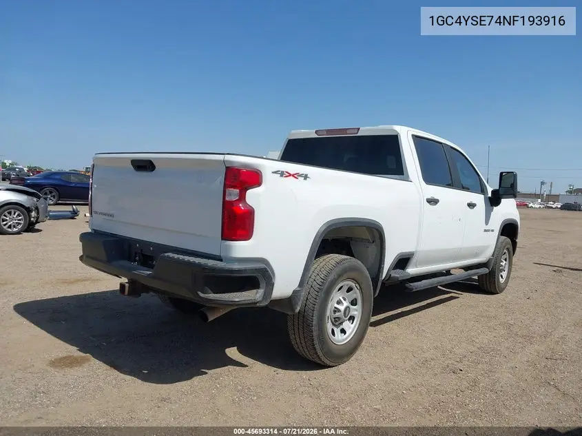 2022 Chevrolet Silverado 3500Hd 4Wd Standard Bed Wt VIN: 1GC4YSE74NF193916 Lot: 45693314