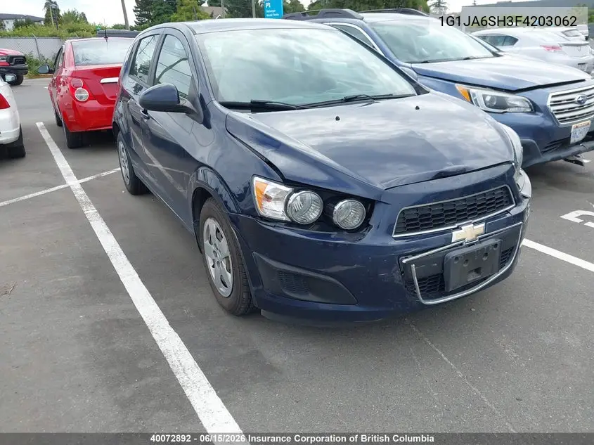 2015 Chevrolet Sonic VIN: 1G1JA6SH3F4203062 Lot: 40072892
