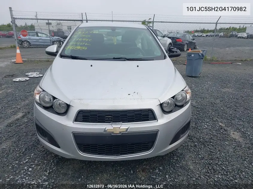 2016 Chevrolet Sonic Lt VIN: 1G1JC5SH2G4170982 Lot: 12632873