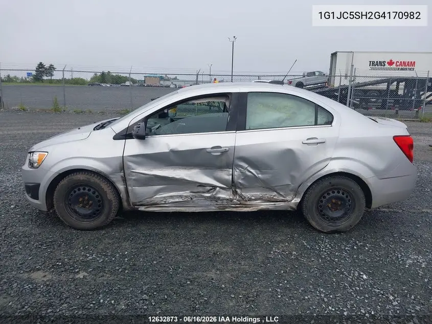 2016 Chevrolet Sonic Lt VIN: 1G1JC5SH2G4170982 Lot: 12632873