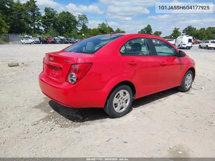 2016 Chevrolet Sonic Ls Auto VIN: 1G1JA5SH6G4177925 Lot: 45211223
