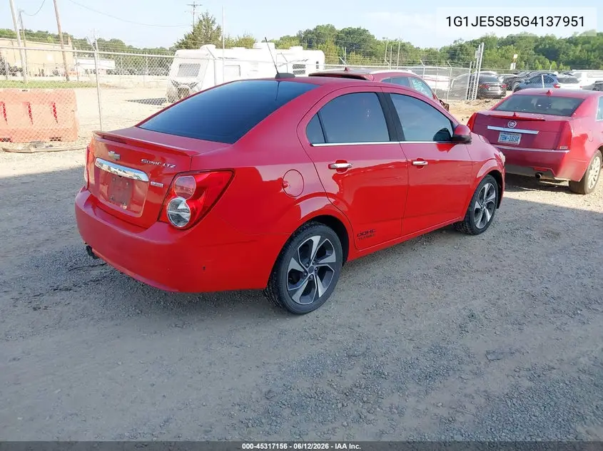 2016 Chevrolet Sonic Ltz Auto VIN: 1G1JE5SB5G4137951 Lot: 45317156