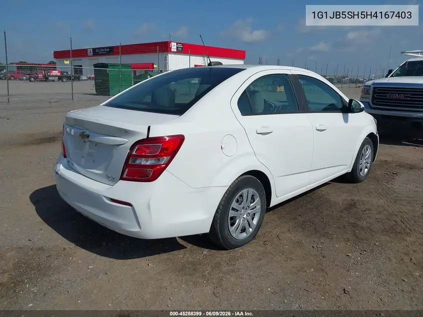 2017 Chevrolet Sonic Ls Auto VIN: 1G1JB5SH5H4167403 Lot: 45288399