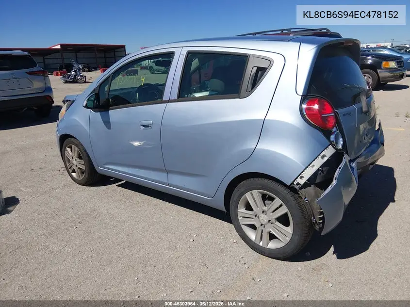 2014 Chevrolet Spark Ls Auto VIN: KL8CB6S94EC478152 Lot: 45303964