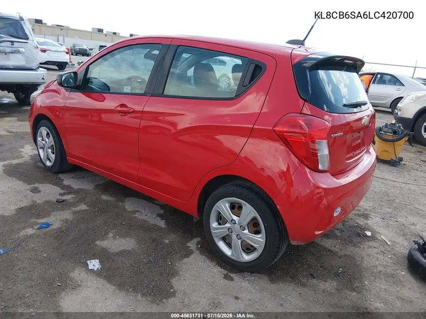 2020 Chevrolet Spark Fwd Ls Automatic VIN: KL8CB6SA6LC420700 Lot: 45631731